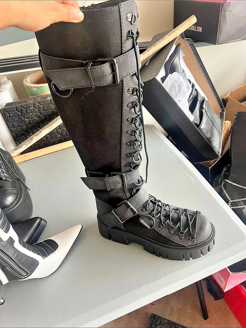 Black Knee-High Combat Boots Like New